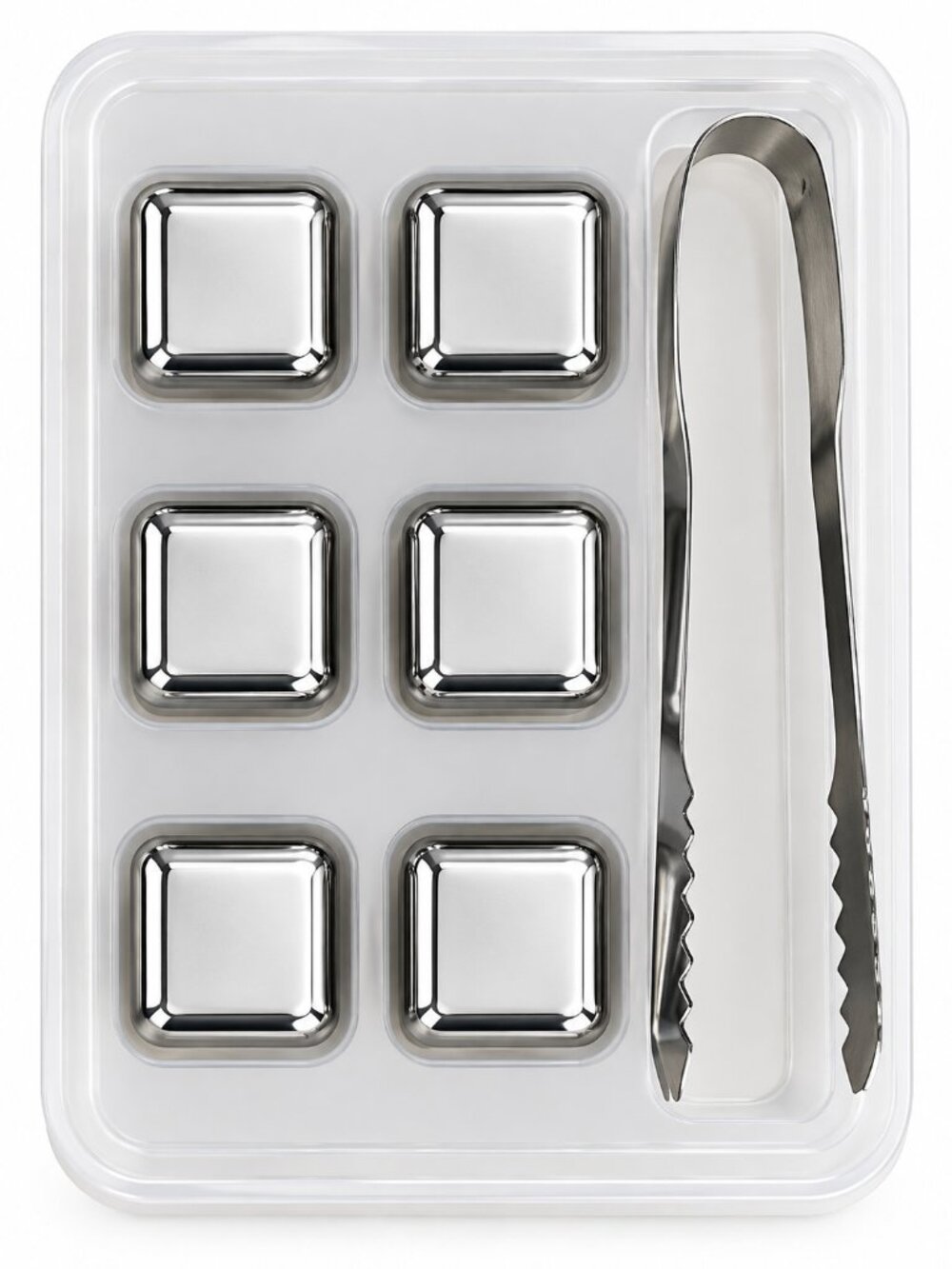 Reusable Stainless Steel Metal Ice Cubes 6 Pc Set with Tongs Drink Chillers